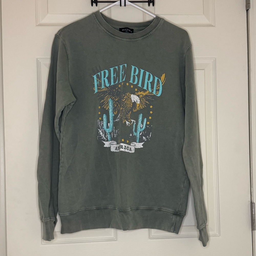 Free Bird Graphic Crewneck Sweatshirt - Olive by Zutter